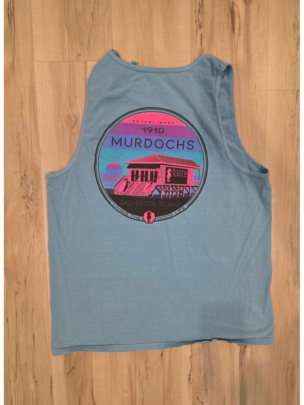 Blue 84 Murdochs Galveston Island Light Blue Cotton Tank Top Size Large